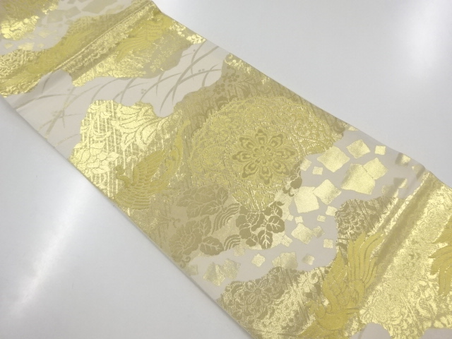 アンティーク　鳳凰に華紋・露芝模様織り出し袋帯（材料）